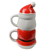 Set 2 cani Mos Craciun ceramica multicolora 13x9x22 cm, 300 ml, 375 ml