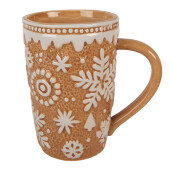 Cana Craciun ceramica alba maro Fulgi de Nea 14x10x15 cm / 575 ml