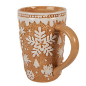 Cana Craciun ceramica alba maro Fulgi de Nea 14x10x15 cm / 575 ml