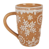Cana Craciun ceramica alba maro Fulgi de Nea 14x10x15 cm / 575 ml