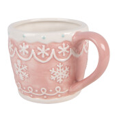 Cana Craciun Fulgi de Nea ceramica roz alba 14x10x9 cm / 300 ml