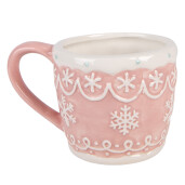Cana Craciun Fulgi de Nea ceramica roz alba 14x10x9 cm / 300 ml