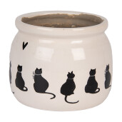 Ghiveci flori ceramica bej neagra Pisicute 20x15 cm