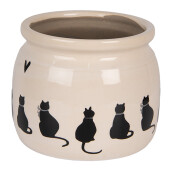 Ghiveci flori ceramica bej neagra Pisicute 16x13 cm