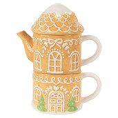 Set ceainic cana Craciun ceramica multicolora 19x12x23 cm / 550 ml / 450 ml