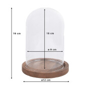 Platou decorativ lemn cu cloche sticla Ø 12x16 cm