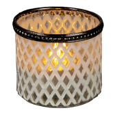 Candela sticla alba argintie 8x7 cm