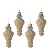 Set 4 globuri sticla verde cupru 6x14 cm