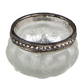 Set 3 suporturi lumanari sticla alba metal argintiu 5x3 cm