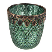 Set 2 suporturi lumanari sticla verde metal cupru 9x9 cm