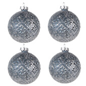 Set 4 globuri brad Craciun sticla albastra Blue 8x8 cm