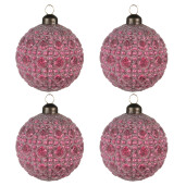 Set 4 globuri brad Craciun sticla rosie 8x8 cm