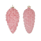 Set 2 globuri brad Craciun sticla roz 7x16 cm