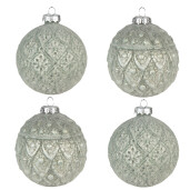 Set 4 globuri brad sticla verde 8x8 cm
