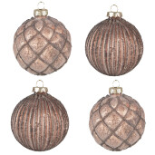 Set 4 globuri sticla maro Craciun 8x8 cm