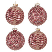 Set 4 globuri brad Craciun sticla rosie Red 8x8 cm