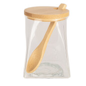 Set 3 borcane sticla cu suport lemn 7x7x10 cm, 29x9x12 cm