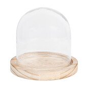 Platou decorativ lemn cu cloche sticla  Ø 13x11 cm