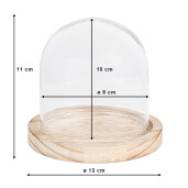 Platou decorativ lemn cu cloche sticla  Ø 13x11 cm
