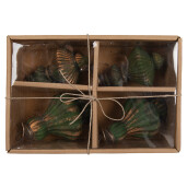 Set 4 globuri brad Craciun sticla verde aurie 8x13 cm, 9x13 cm
