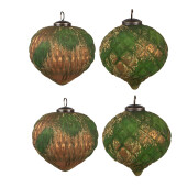 Set 4 globuri brad Craciun sticla verde aurie 15x15 cm