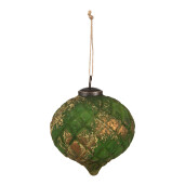 Set 4 globuri brad Craciun sticla verde aurie 15x15 cm