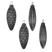 Set 4 globuri brad Craciun sticla gri 6x15 cm, 7x15 cm