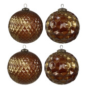 Set 4 globuri brad Craciun sticla aurie 15x15 cm