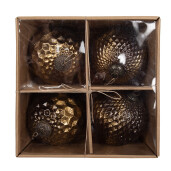 Set 4 globuri brad Craciun sticla aurie 15x15 cm