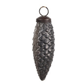 Set 4 globuri brad Craciun sticla gri 5x11 cm