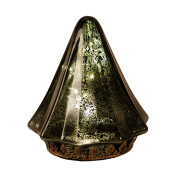 Brad Craciun sticla verde metal maro cu led 14x16 cm