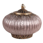 Candela cu led sticla roz metal cupru 17x14 cm