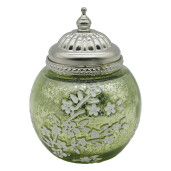 Candela cu led sticla verde metal argintiu 11x15 cm