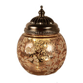 Candela cu led sticla roz alba metal argintiu 11x15 cm