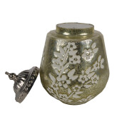 Candela cu led sticla verde alba metal argintiu 13x19 cm
