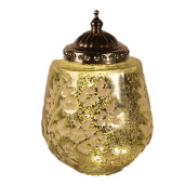 Candela cu led sticla verde alba metal argintiu 13x19 cm