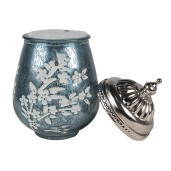 Candela cu led sticla albastra metal argintiu 9x16 cm