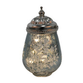 Candela cu led sticla albastra metal argintiu 9x16 cm
