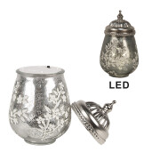 Candela cu led sticla metal argintiu 9x15 cm