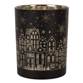 Set 2 candele Craciun sticla neagra aurie 9x10 cm, 10x12 cm