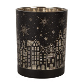 Set 2 candele Craciun sticla neagra aurie 9x10 cm, 10x12 cm