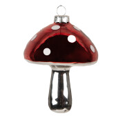Set 6 ornamente Ciupercute, brad Craciun sticla rosie argintie Ø 7x9 cm