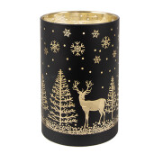 Candela Craciun sticla neagra aurie cu led 9x16 cm