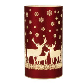 Candela Craciun sticla alba rosie cu led 9x16 cm