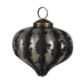 Set 12 globuri brad Craciun sticla neagra gri 8x8 cm