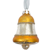 Set 2 ornamente brad Craciun Clopotei sticla aurie argintie 5x9 cm