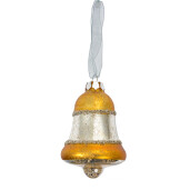 Set 2 ornamente brad Craciun Clopotei sticla aurie argintie 5x9 cm