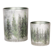 Set 2 suporturi lumanari Forest sticla 7x8 cm, 10x13 cm