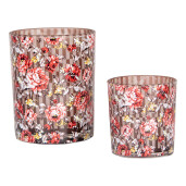 Set 2 suporturi lumanari sticla Flowers 7x8 cm, 10x13 cm