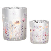 Set 2 suporturi lumanari sticla multicolora Anemone 7x8 cm, 10x13 cm